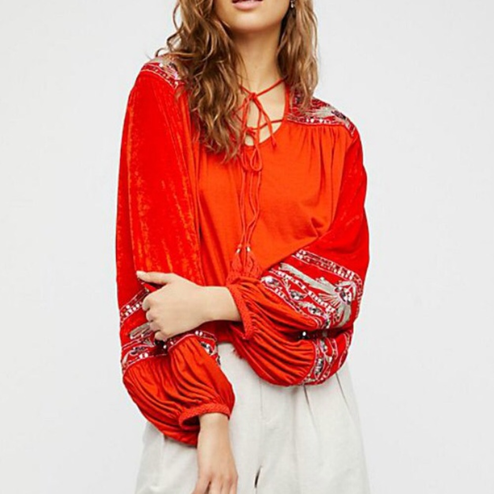 FREE PEOPLE HEARTS AFLAME RED TOP